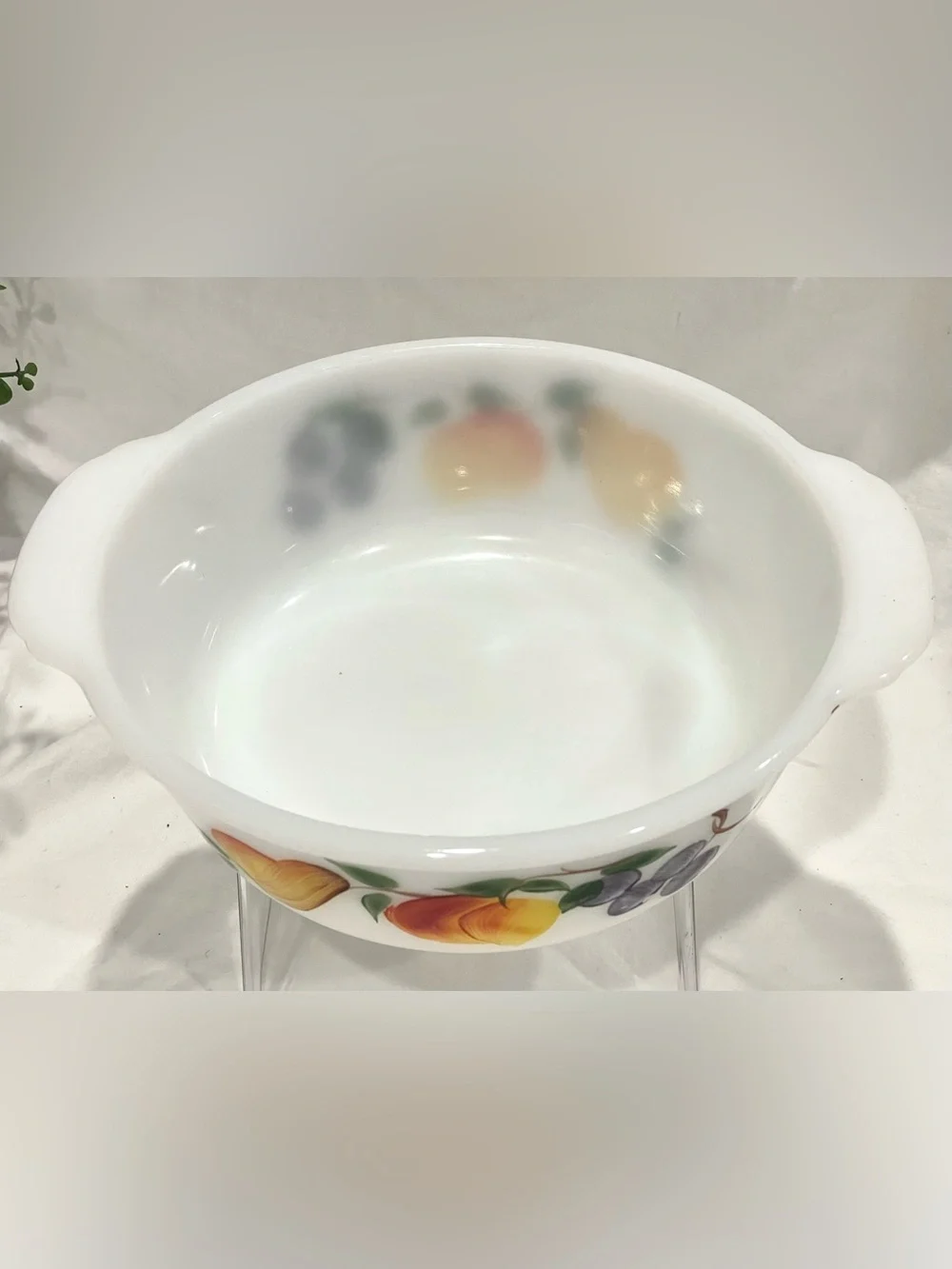Vintage Fire King Fruit Design Lidded Casserole Dish | Heavy | Hairline Crack